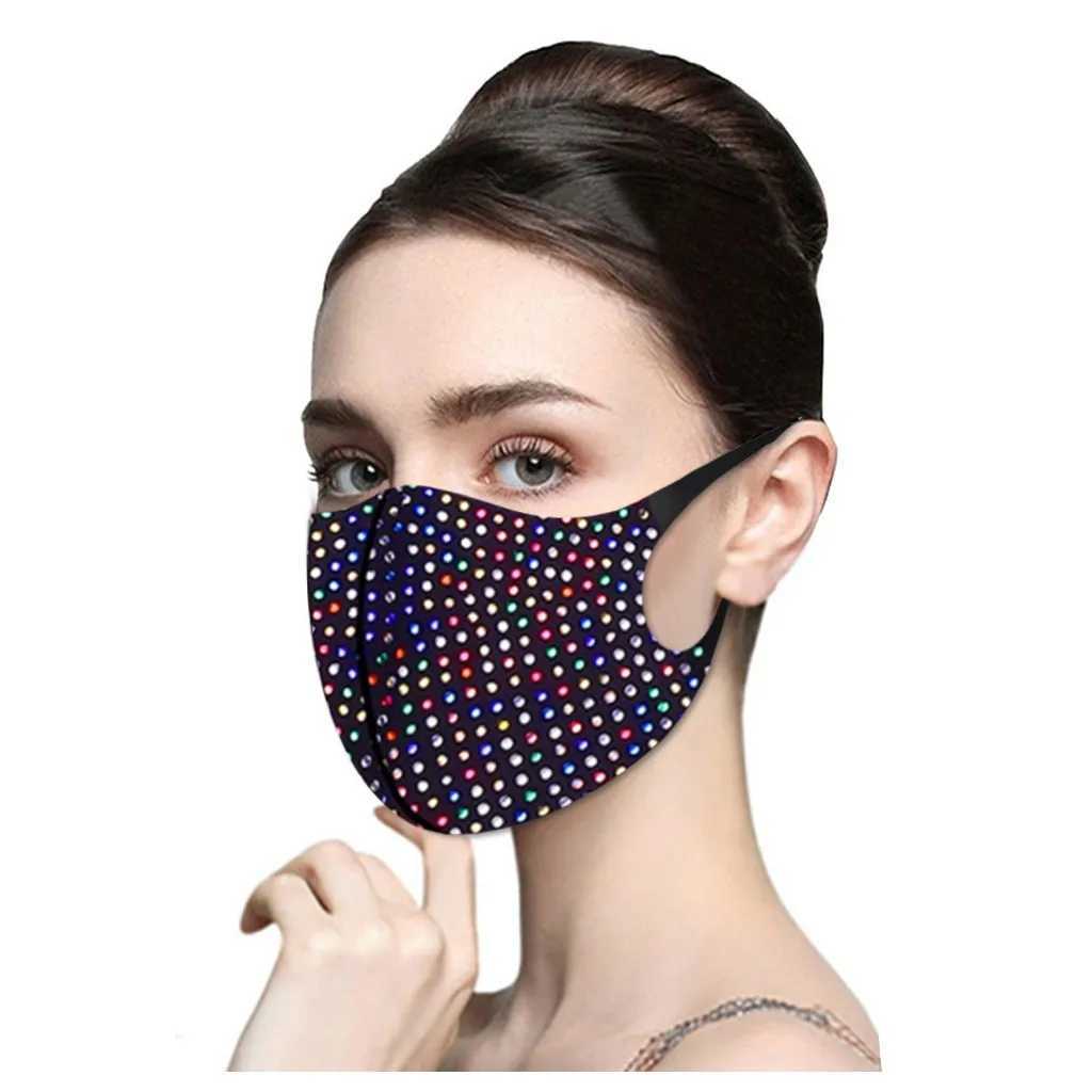 3pcsFashion Women Men Shiny Diamond Reusable Breathable Safe Protection Mask Reuse Cotton Face Mouth Mask Mascarillas AdultosXJ241209