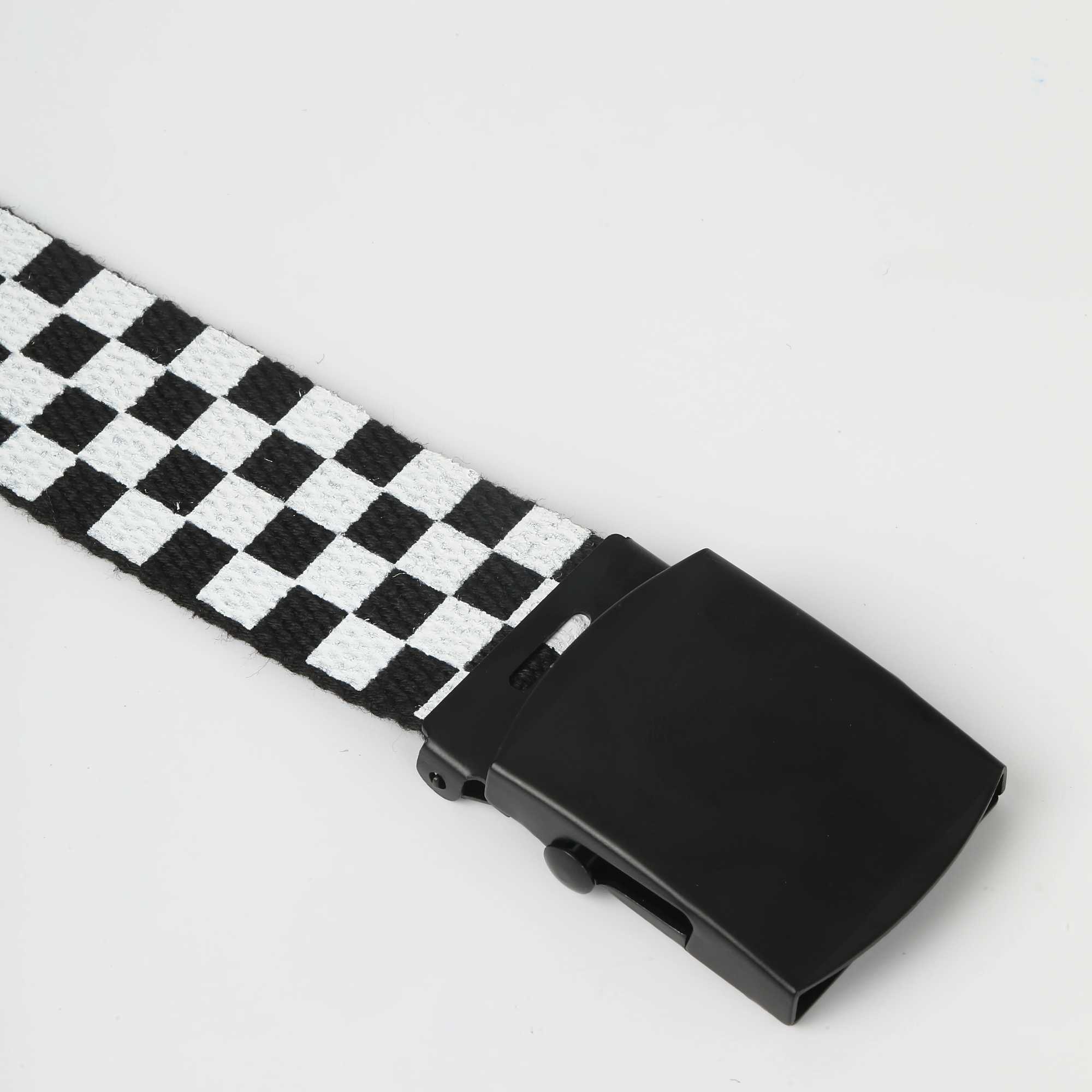 3.8cm fashionable canvas mens belt alloy authentic buckle black and white checkered nylon belt youth trend belt X241209