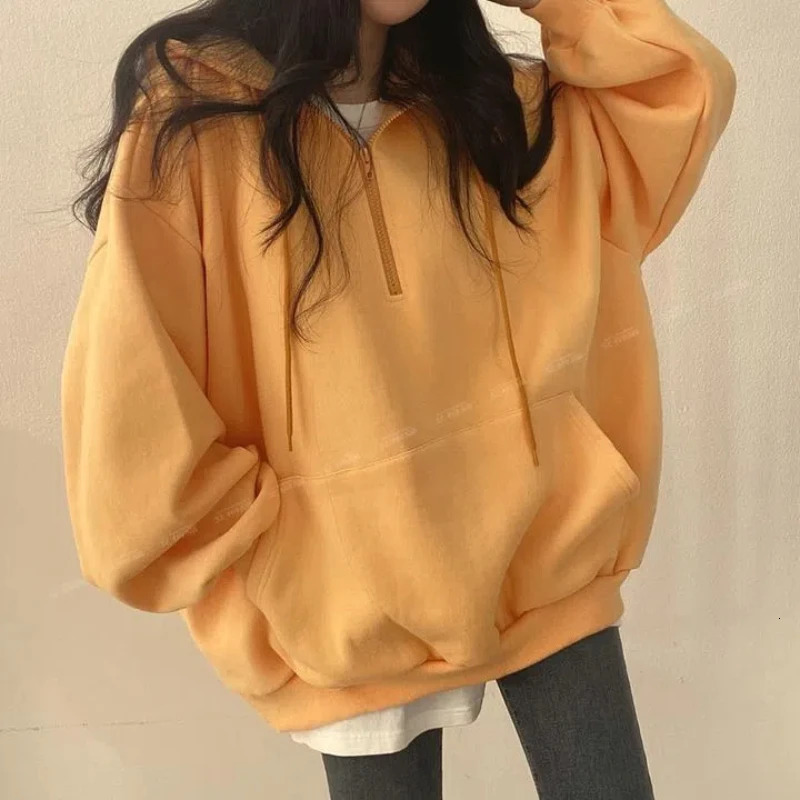 Spring Autumn Thin Loose Solid Simplicity Casual Hoodies Sweatshirts Hooded High Street Tops Trend Fashion Women Clothing 241209