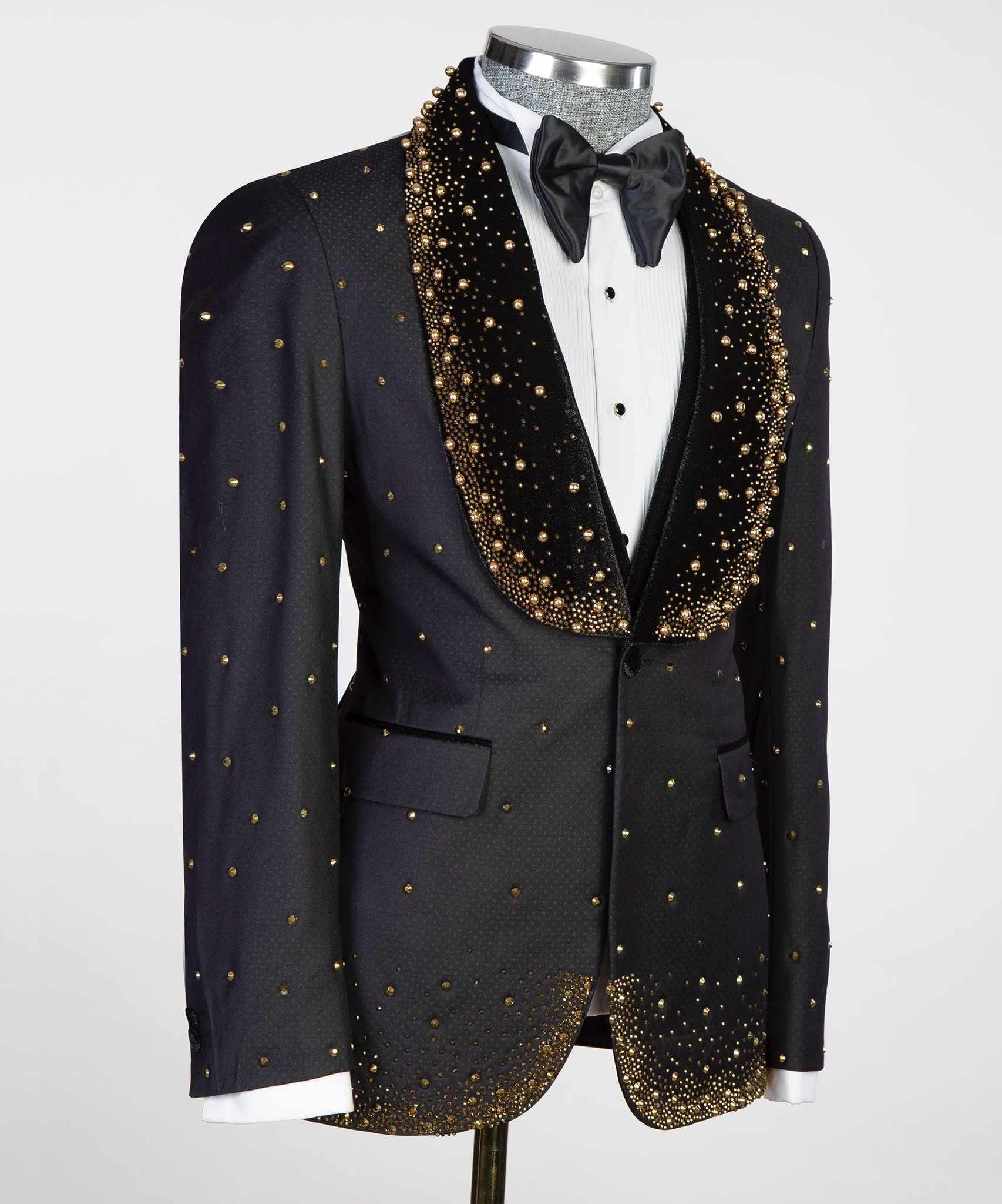 Luxury Wedding Tuxedos Beaded Pearls Jacquard Two Pieces Sets Jacket Vest Shawl Lapel Men Suits Fashion One Button Business Formal Groom Wear Customiz