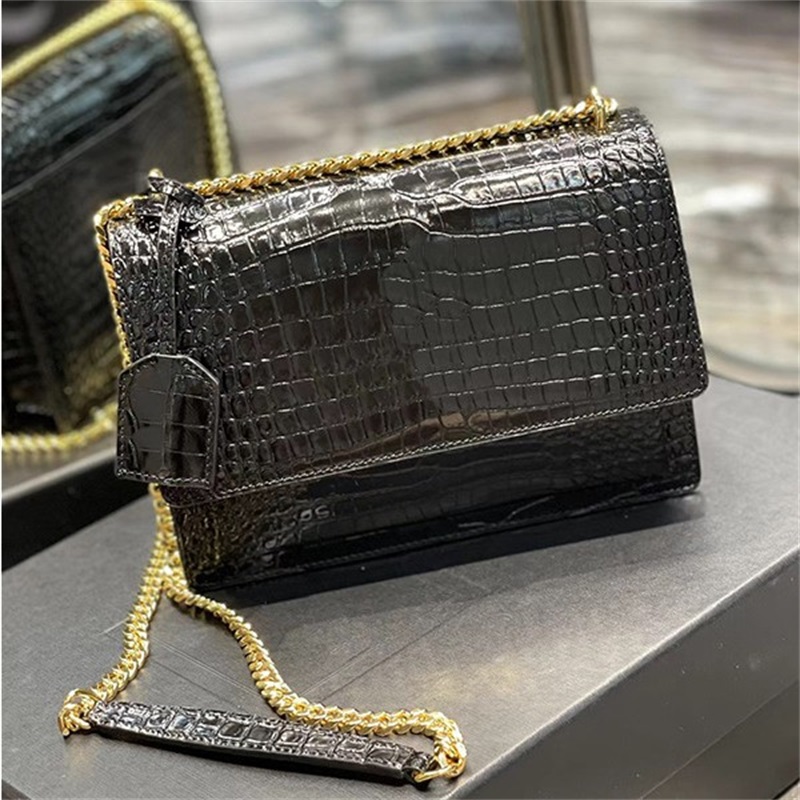 Sunset crossbody bags designer women crocodile leather shoulder bag high quality flap solid color letter plated gold handbag purse xb182 C4
