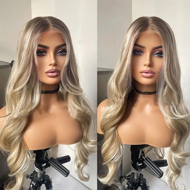 13x4 Body Wave Lace Front Look Like Human Hair Wigs 34 Inch Blonde 280% Brazilian Big Curly Lace Frontal Wig For Women Colored Synthetic Wig Cosplay N