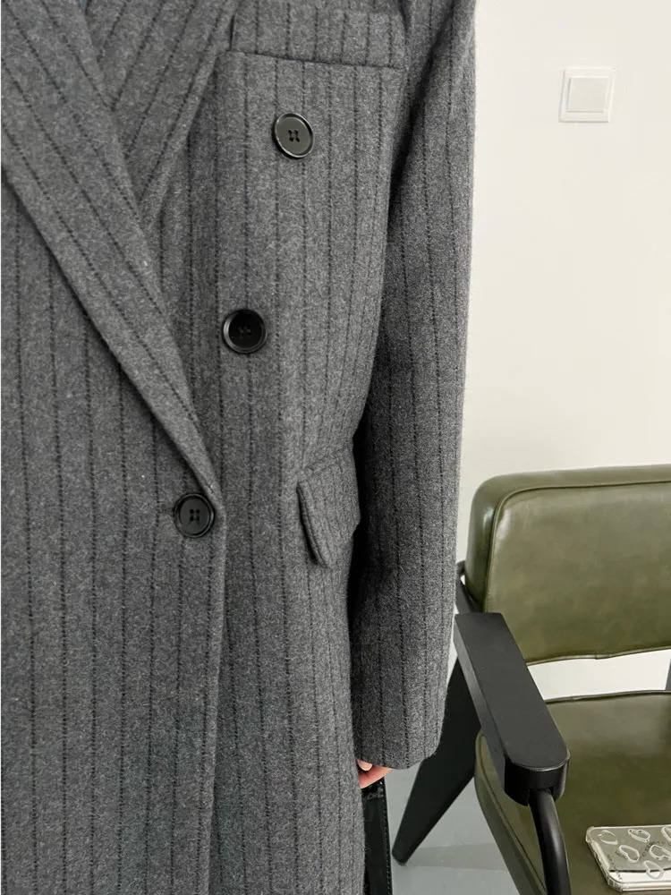 BJTZ temperature medium length loose British striped wool coat womens jacket spring/summer trend HL90 241204