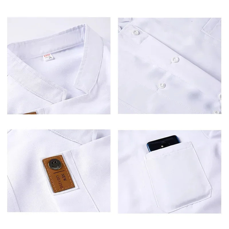 Catering Kitchen Baking Work Clothes Long-sleeved Polycotton el Smiling Chef Uniform Short-sleeved Mens Breathable el 241209