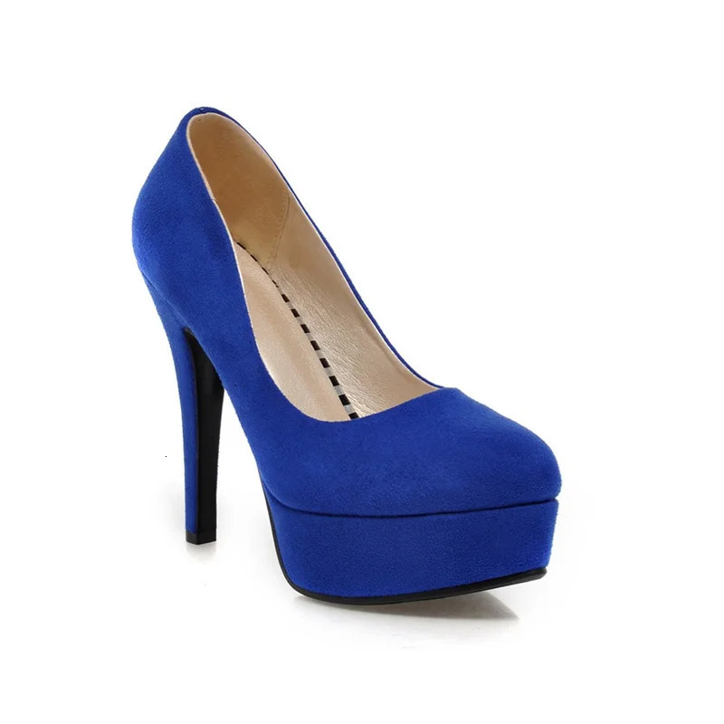 Elegant High Heels Shoes Woman Sexy Flock Platform Dress Pumps Blue Red Black Heeled Wedding Party Office Shoes Ladies Big Size 241209