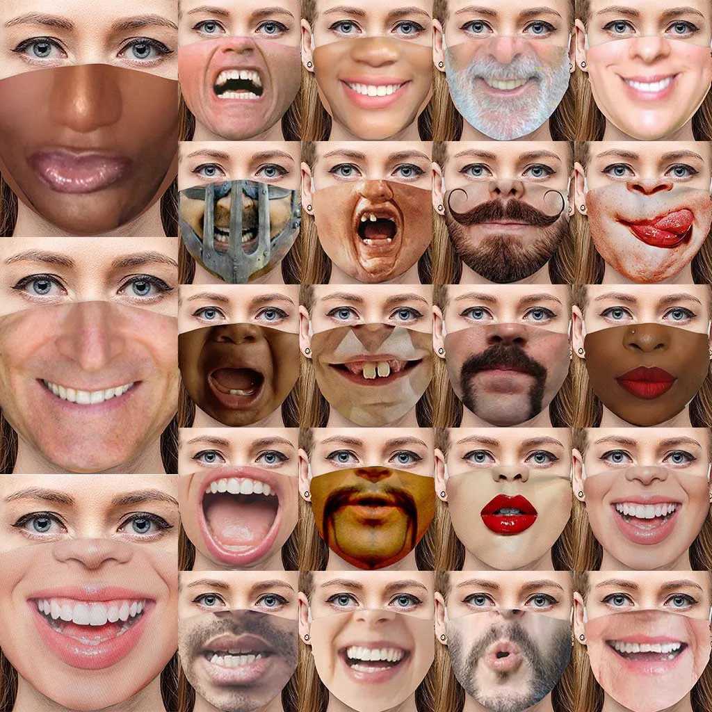 3pcsNEW Adult Men Women Face Mask Funny Pattern Cotton Mouth Masks Outdoor Masque Lavable Mask for Face Halloween CosplayXJ241209