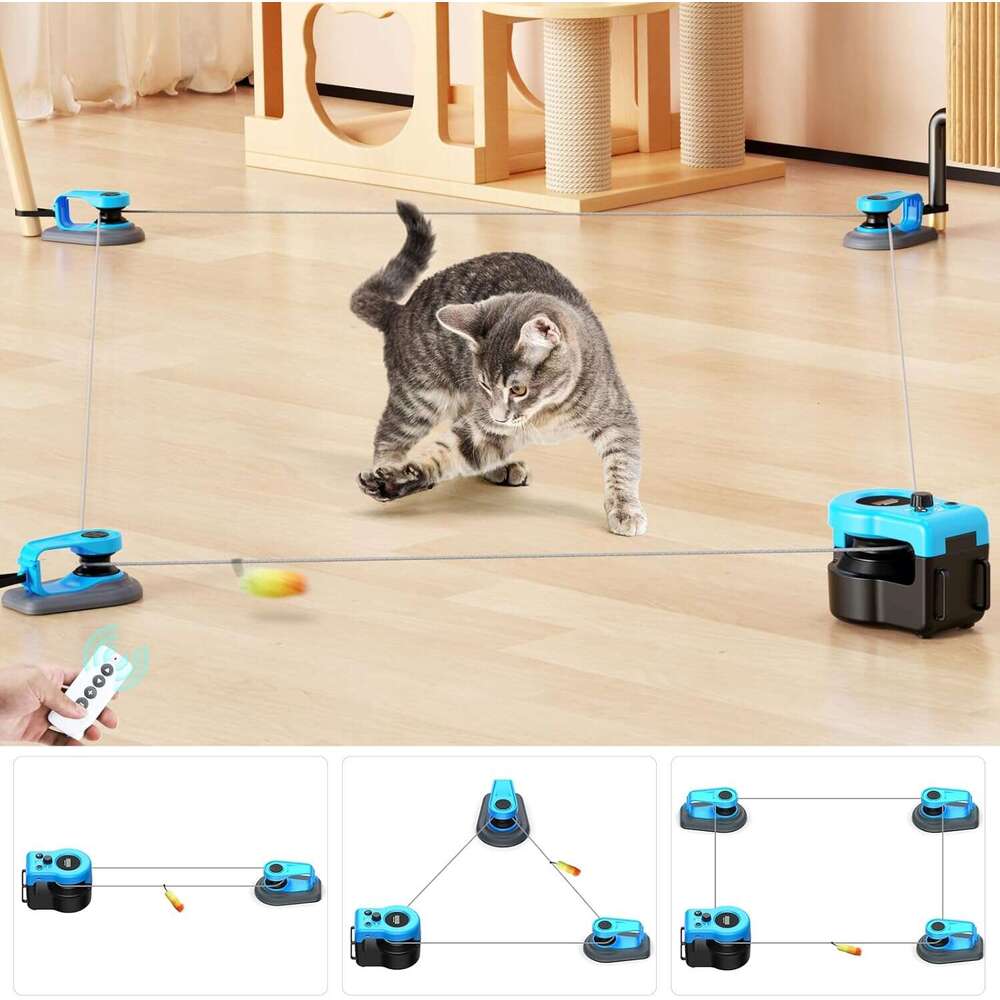 Upgraded AsFrost Interactive Indoor Cats, Feather Toy Treadmill for Bored Kitten Puppy Play Chase Run Exercise, Auto/RC Control DIY Cat Mouse Hunting 