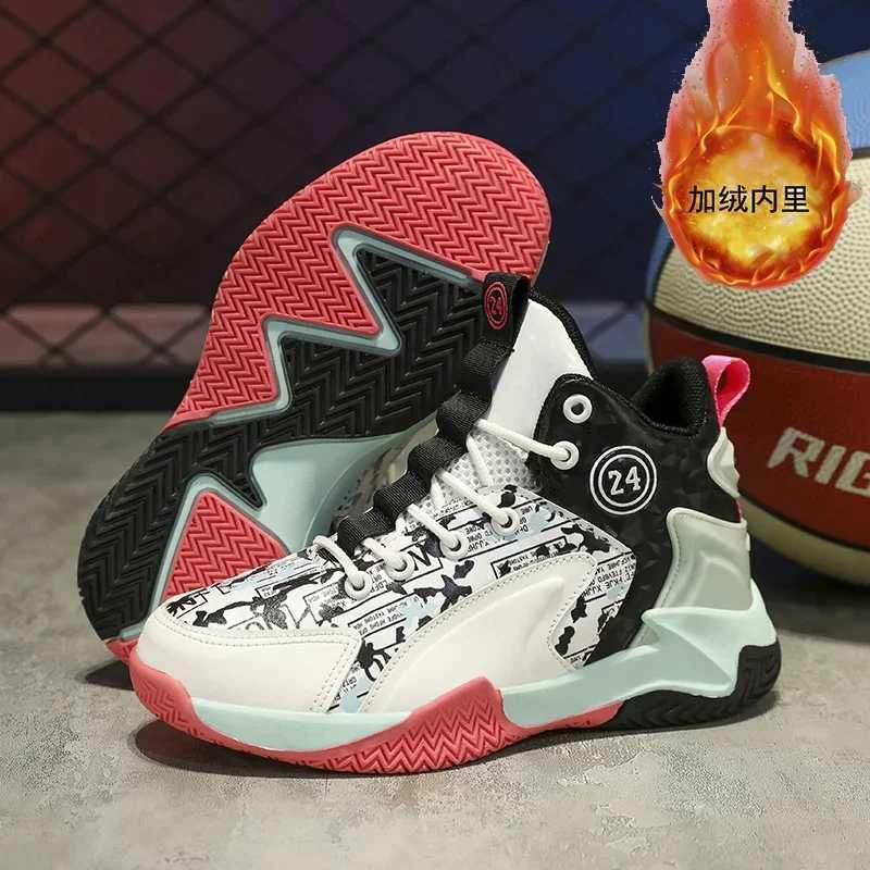 Childrens winter basketball shoes boys sports shoes outdoor anti slip childrens coaching shoes warm plush sports shoes for boys and girls X241209