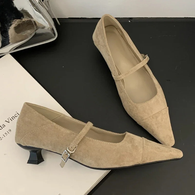 Autumn Women Pumps Pointed Toe Elegant Office Women Shoes Shallow Dress Shoes Suede Comfort Low Heel Mary Jane Shoes 241209