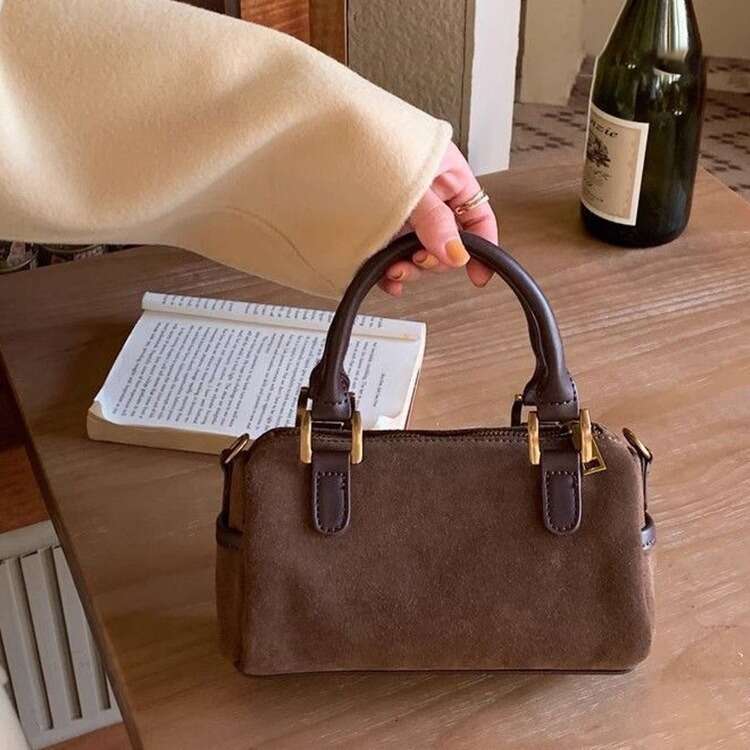 New Autumn And Winter Handbag, Retro Suede Versatile, Single Shoulder Diagonal Cross Small Pillow, Boston Bag, Fashionable Quality, Classic B2