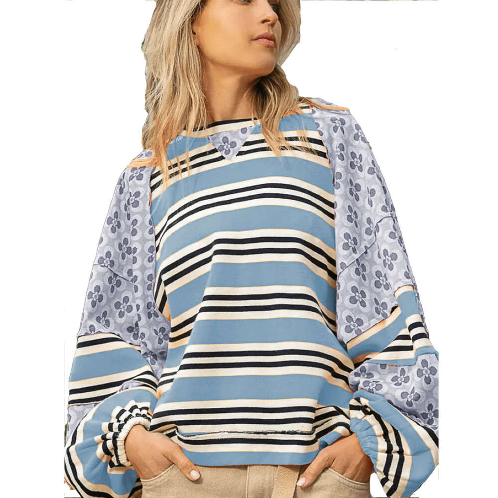 Autumn Winter New European And American Color Blocked Printed Top, Casual Loose Long Sleeved Hoodie, Women's Fashion Quality Classic B3