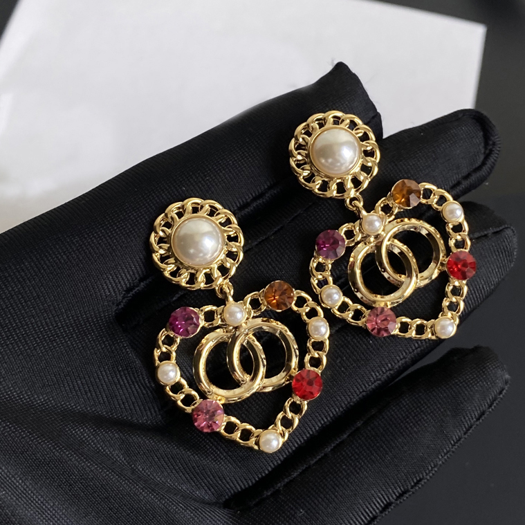 Stud Earrings 2X2CM Simple Gold Plated Brass Copper Back Stamp Letter Pearl Earring Fashion Womens Elegance Wedding Party High Quality Classic Jewelry Accessories