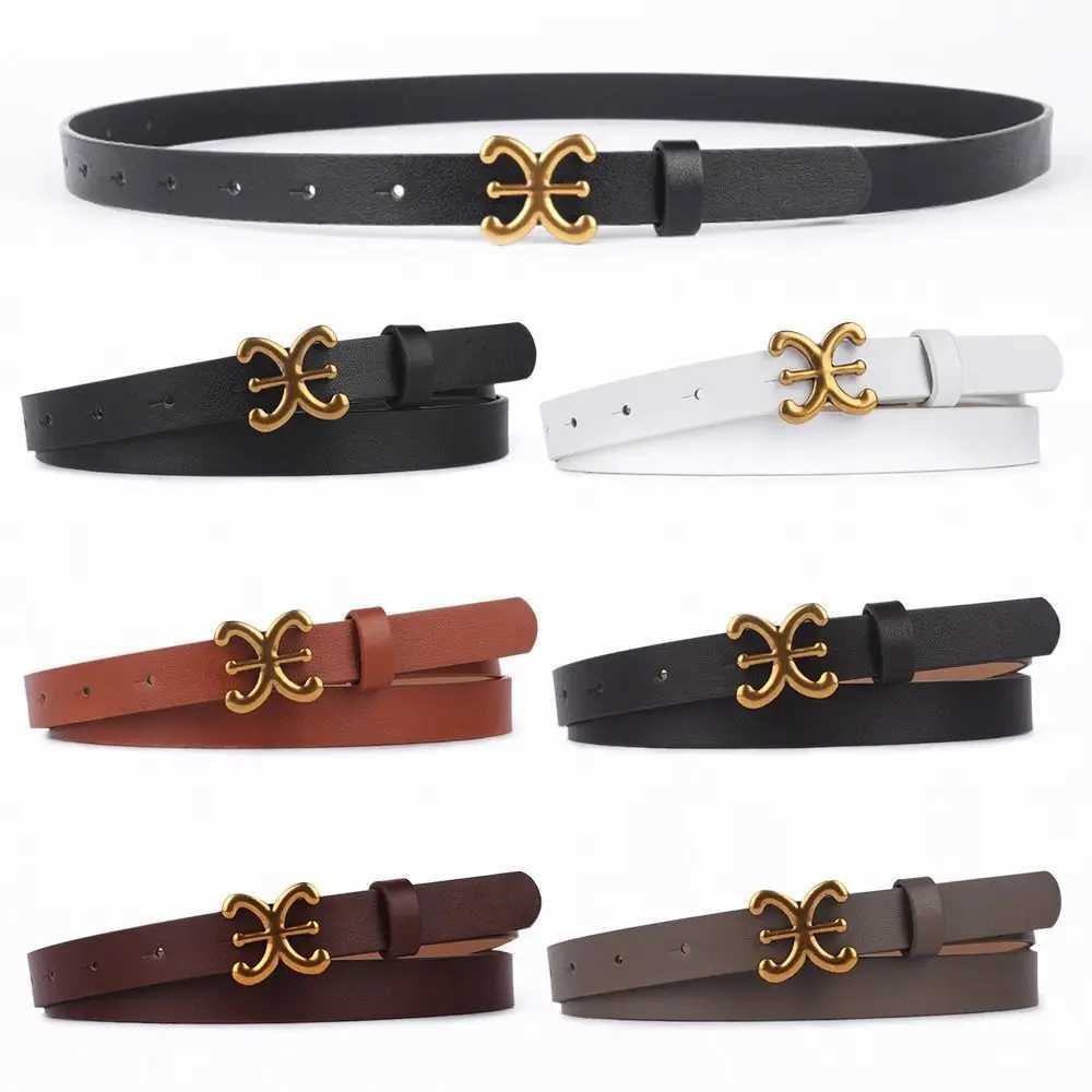 Wen Casual Luxury Design Retro Leather Belt Thin Belt Metal C-Buckle Belt Trouser Dress Belt X241209