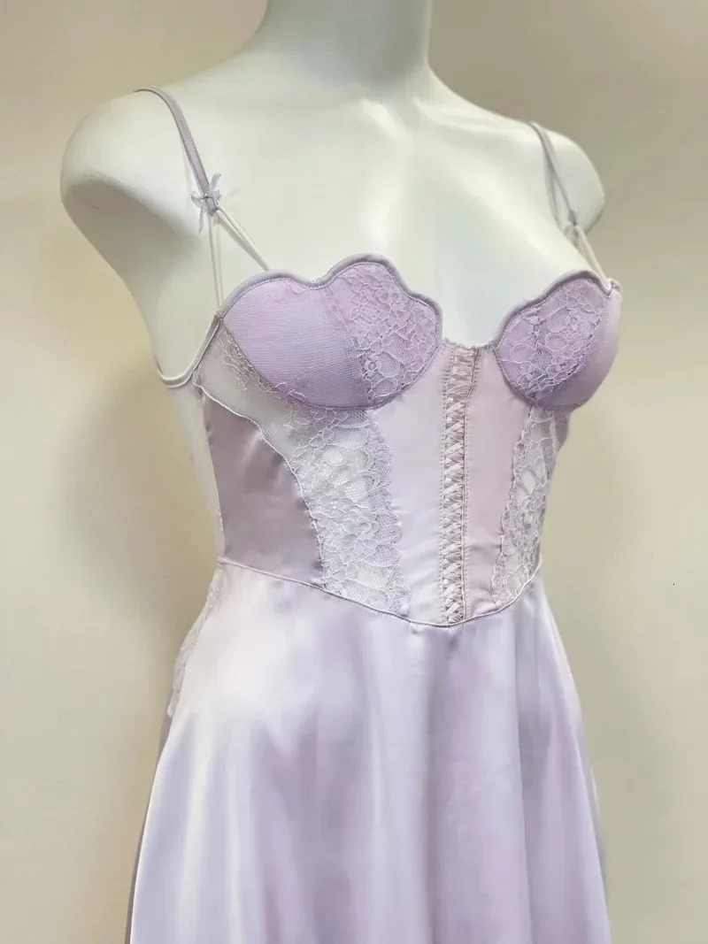 Elegant Nightgown Soft Silk Dress Sexy Women Nightwear Erotic Lingerie Sleepwear Summer Lace Hollow OUt Nightgowns for Ladies 241209