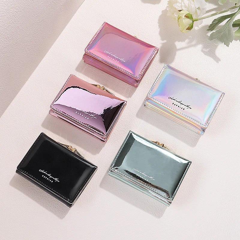 Wallets Trend Women Wallet Bags Letter Print Laser Short Change Purse Bag PU Leather Small Money Coin Card Holder