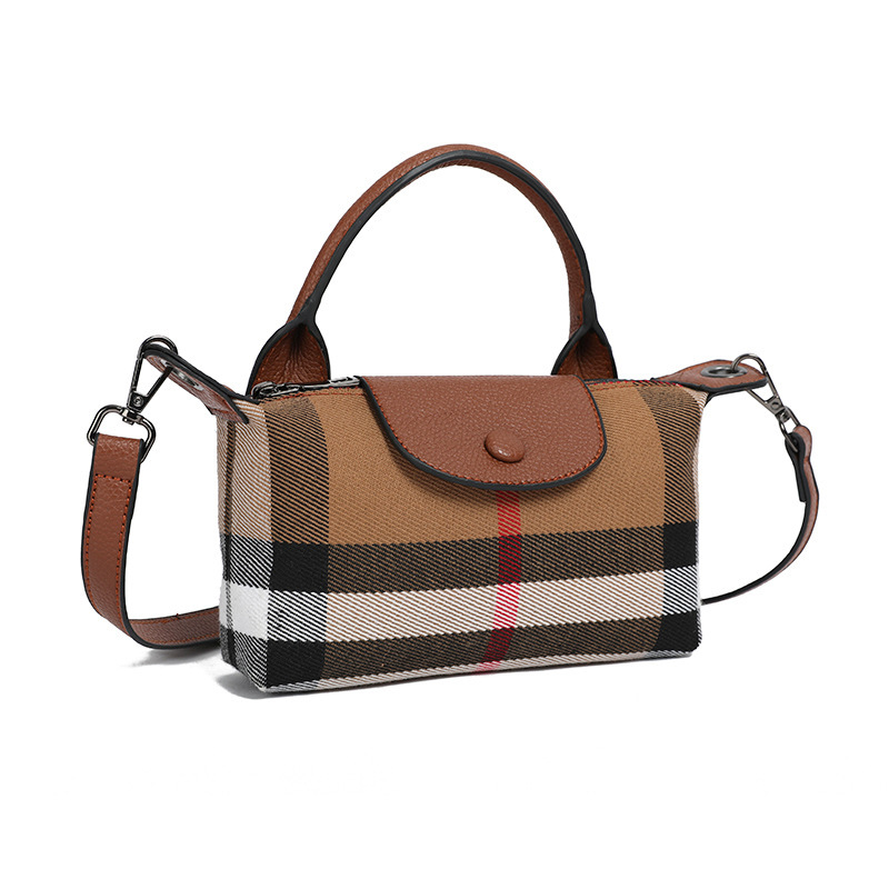 2024 New Canvas Checkered Leather Handbag Designer One Shoulder Slanted Height Quality Trainer Women's Bag Fashionable Dumpling Bag