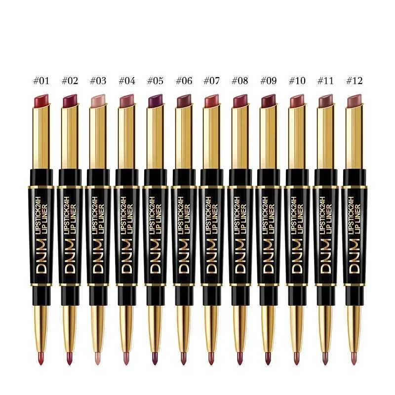 DNM Double-ended Matte Lipstick Pencil Non-stick Cup Long Lasting Lipstick Lip Liner Waterproof 2 In 1 Lip Stain Pencil MakeupXJ241209