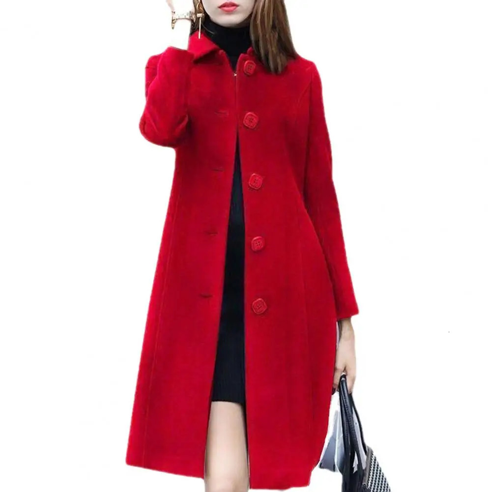 Elegant Soft Women Coat MidLength SingleBreasted Turndown Collar Cardigan Plus Size Warm Lapel Winter Jacket 241203Z