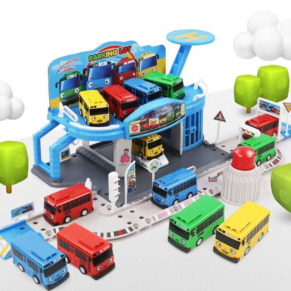 Cartoon Tayo minibus kit assembly bus stop parking lot race track model with 2 mini Tayo buses X2412091
