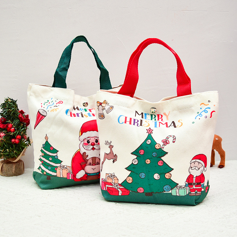 2025 new Gift Bags Cartoon Santa Claus Elk Xmas Tree Canvas Merry Christmas Decor Noel Candy Apple Handheld Packaging Bag zhanyishengli