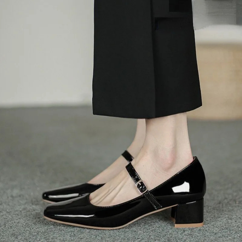 Mary Jane Shoes for Women Square Toe Pumps Simple Elegant Formal Shoes High Quality Patent Leather Womens High Heels 241209