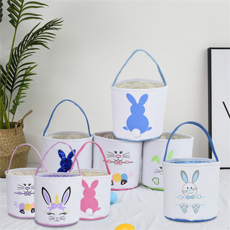Easter Rabbit Basket Easter Bunny Bags Rabbit Printed Canvas Tote Bag Egg Candies Baskets LT1558