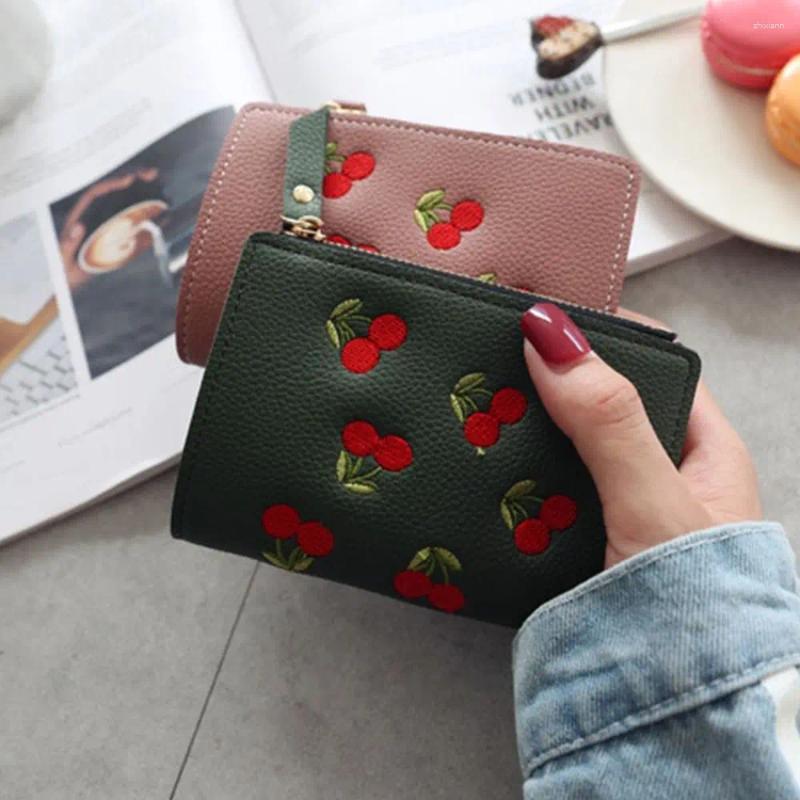 Free Shipping Wallets PU Leather Retro Cherry Korean Style Portable Short Clutch Bag Multifunctional Coin Purse Zipper Change Women Designer Bag Luxur