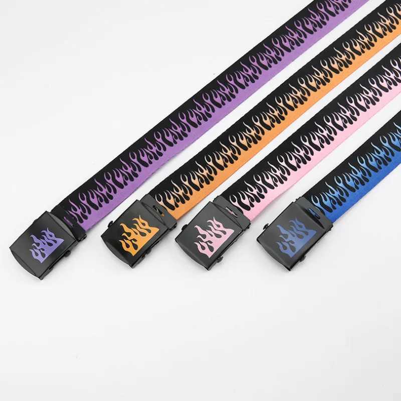Korean Fashion Mens Flame Belt Hip Hop Style Belt 130cm Colorful Ribbon Casual Mens Clothing Accessories X241209