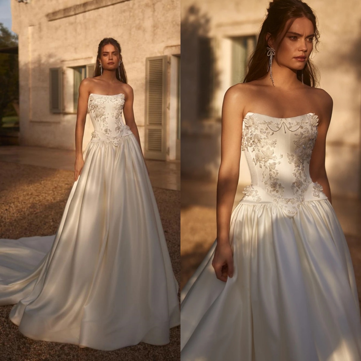 Elegant Wedding Dress For Women Strapless Sleeveless Gown Sequins Appliques Lace Up Sweep Train Dresses Custom Made Vestidos De Novia