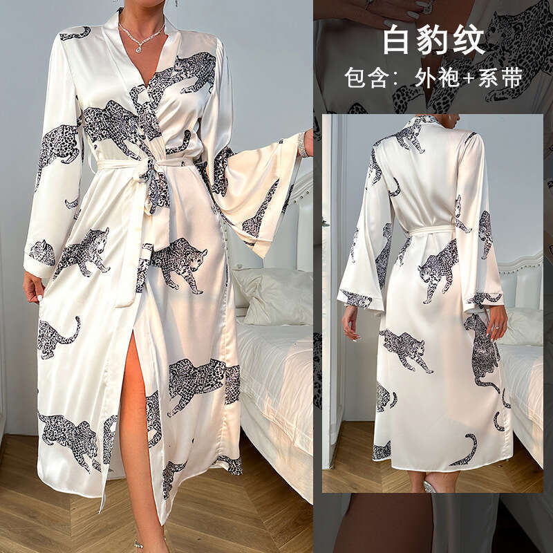 Women's satin bathrobe, long sleeved tie up sexy home wear 211 2024 new casual fashion trend clothing