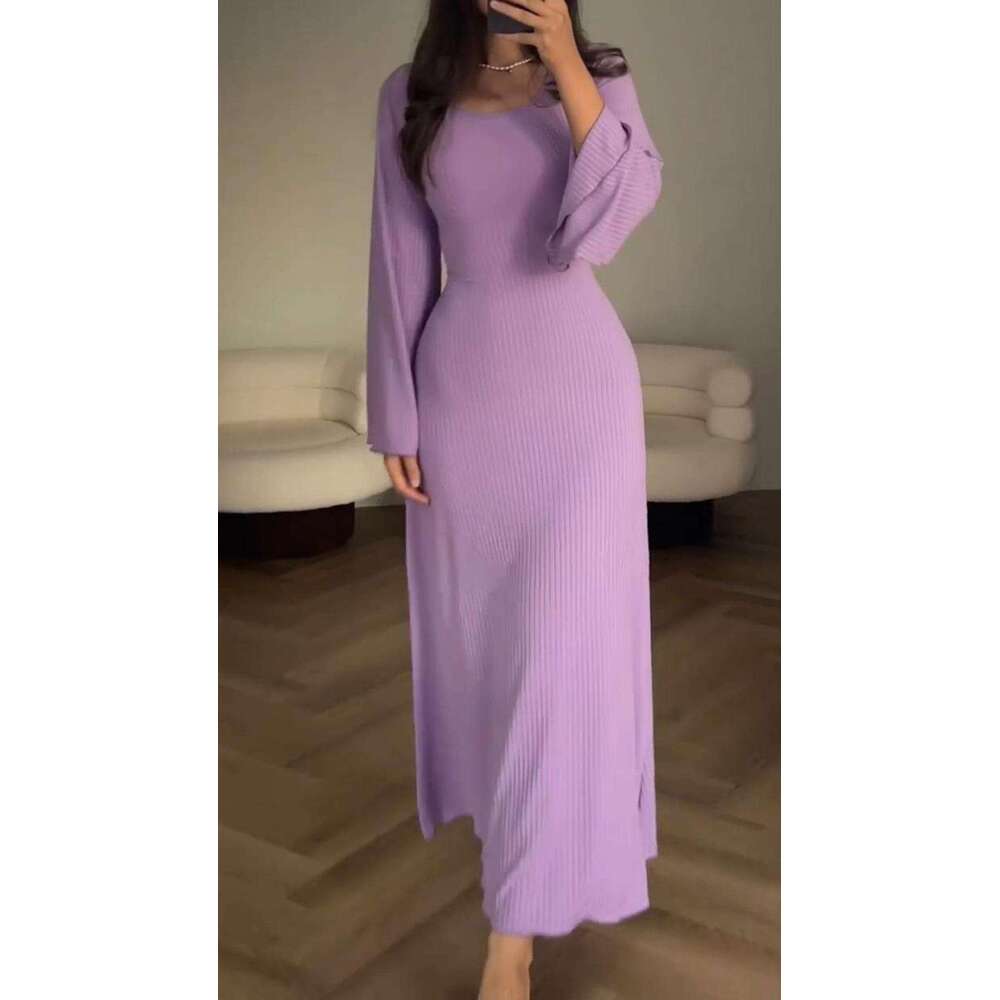 European American Autumn And Winter New Foreign Trade Long Sleeved Slit Loose Casual Professional Dress For Women B2
