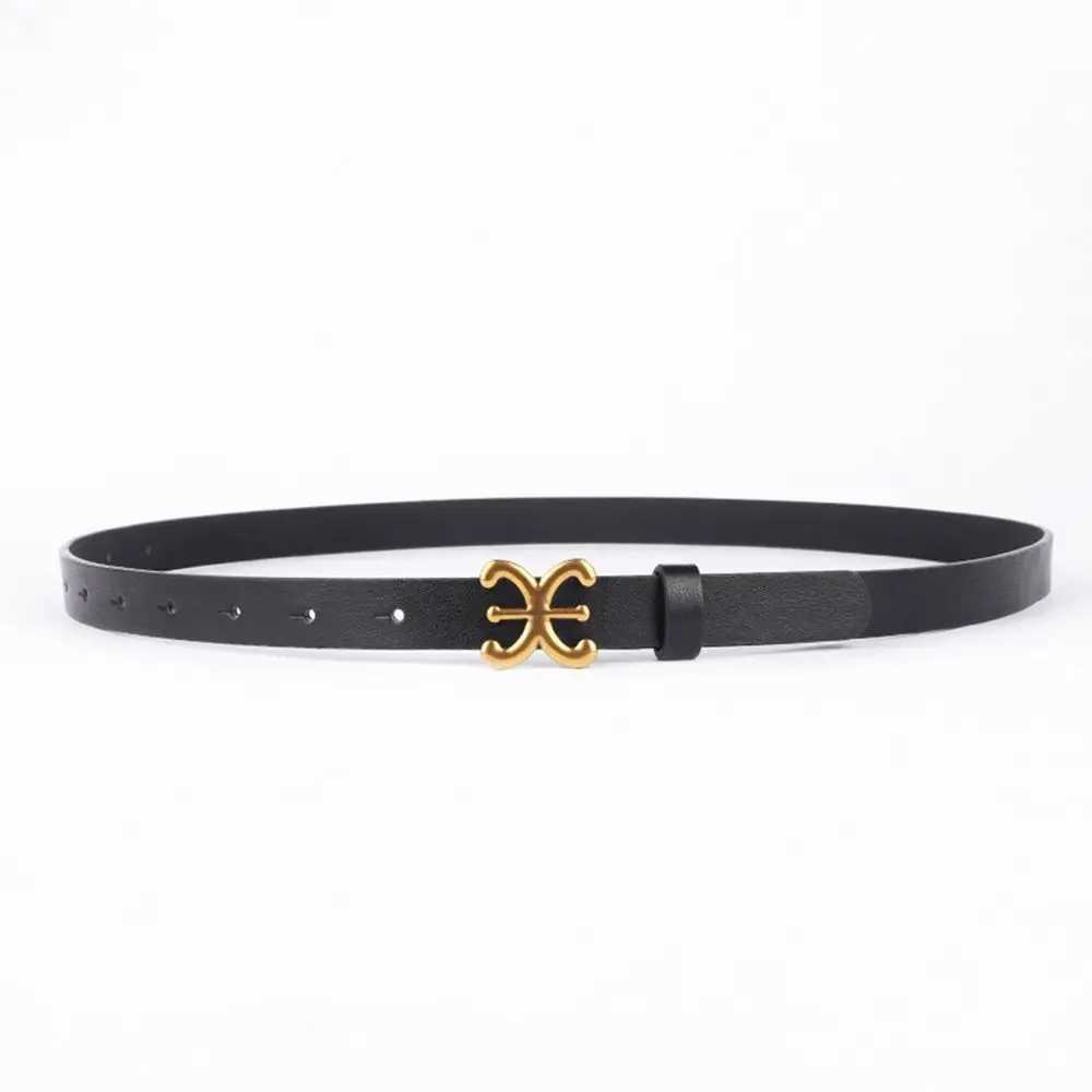 Wen Casual Luxury Design Retro Leather Belt Thin Belt Metal C-Buckle Belt Trouser Dress Belt X241209