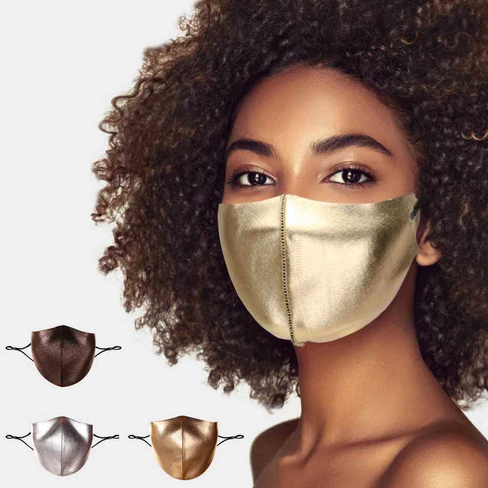 3pcs2021 New Gold Silk Mask Women Fashion 2ply Breathable Face Masks Adjustable Strap Unisex Adult Anti-dust Masque No DecorationXJ241209