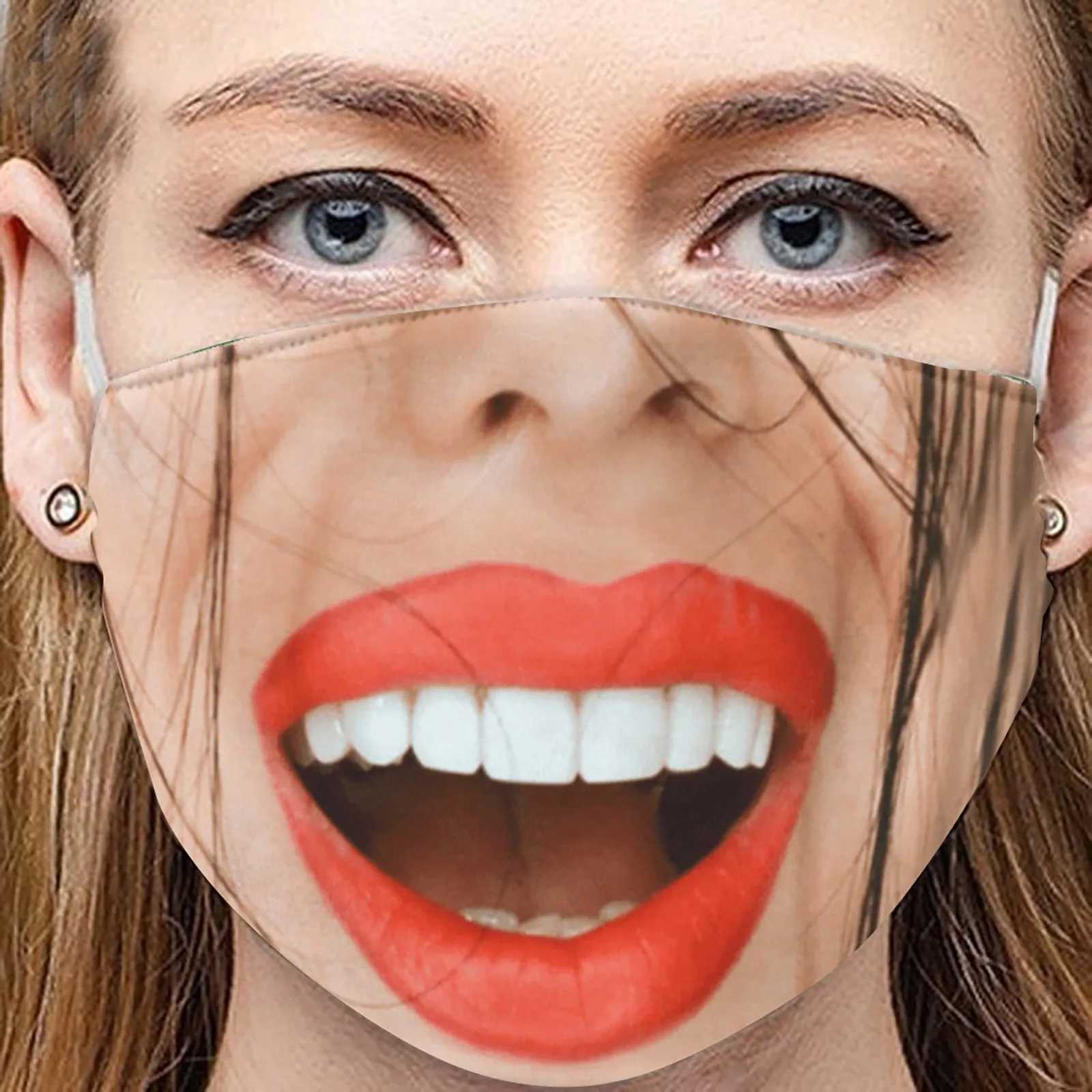 3pcs3D Funny Mask Hot Fashion Funny Face Masks Washable Reusable Cotton Maske Cosplay Mascarillas Headband Masques CubrebocasXJ241209