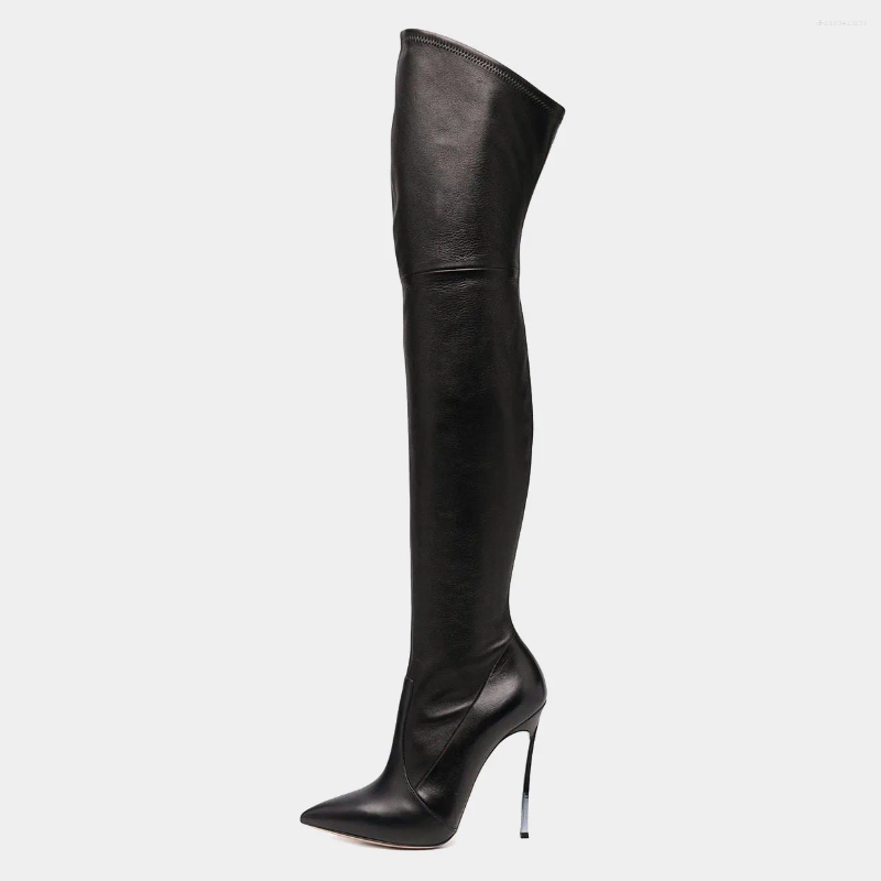 Boots Fall/Winter 2024 Ultra-high Heel Metal Thin Pointed Knee-length Fashion Elastic Women Shoes