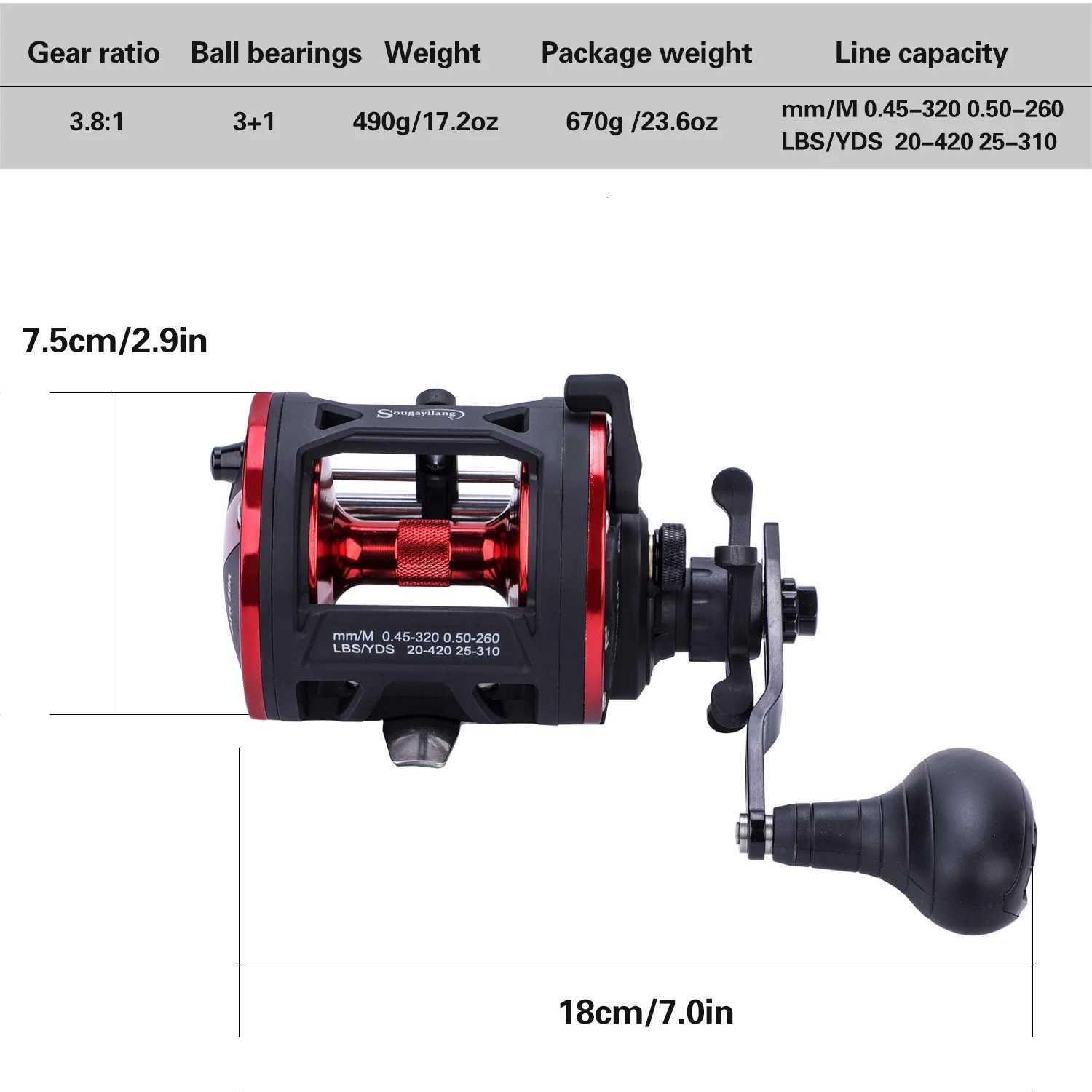 Sougayilang Trolling Reel Drum Fishing Reel ft/Right Hand Casting Sea Fishing Reel Large Line acity Baitcasting ReelXJ241209