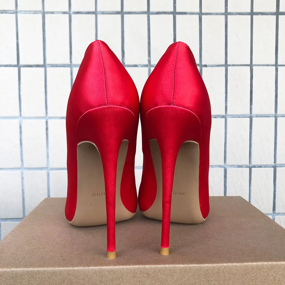 Tikicup Women Red Satin Pointed Toe Pumps Slip On Stilettos Comfortable Ladies Silk High Heels Wedding Party Dress Shoes 241209