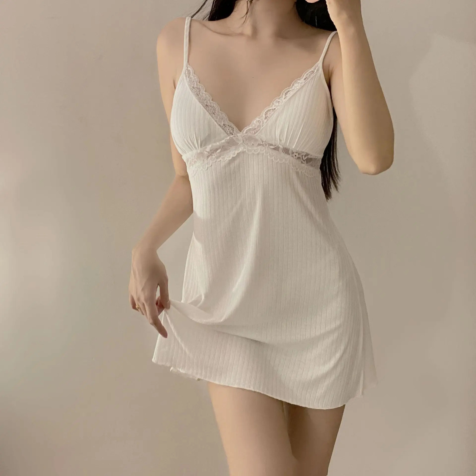 Sexy Spaghetti Strap Nightgown for Women Mini Nightdress Chemise Sleepwear Spring Summer Modal Home Dressing Gown Loungewear 241209