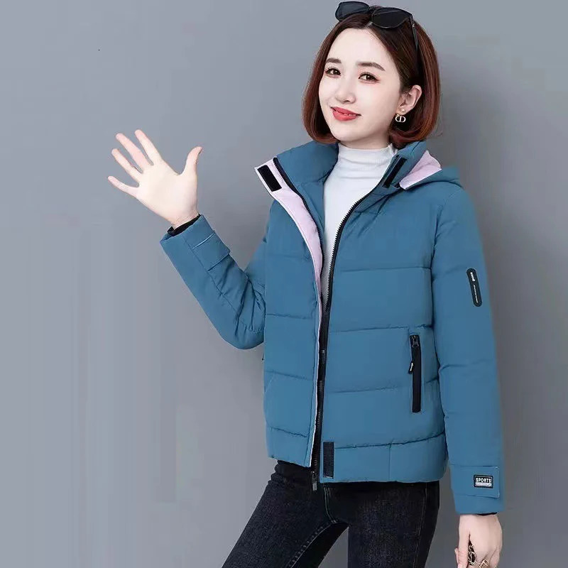 Womens thick wool cotton Parkas winter warm hooded short jacket womens casual solid zipper apron Coats 241209