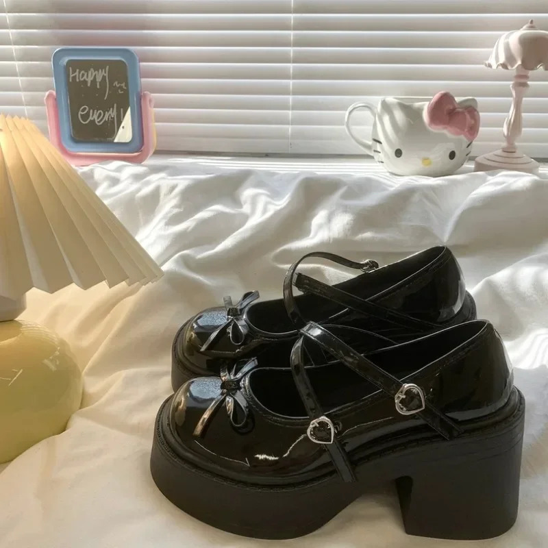 Womens Chunky Heel Mary Janes Shoes Spring Round Toe Pumps Platform Shoes for Women Dress Students Womens Lolita Heeled Shoes 241209