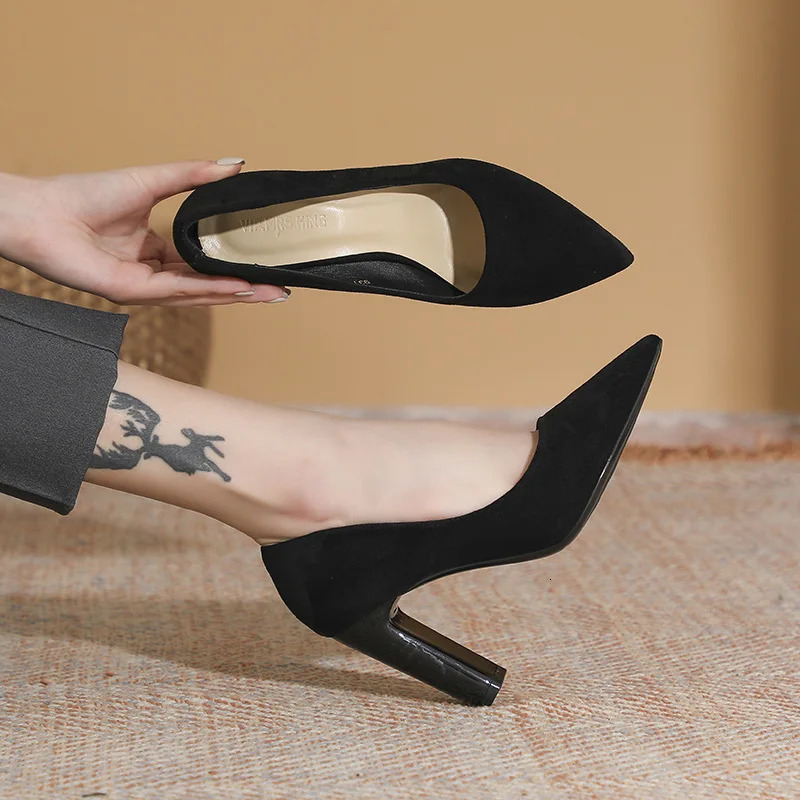French Style Pumps Pointed Black High Heels for Women 5cm 7cm 9cm Versatile Commuting Single Shoes Fashion Heels Women Tacones 241209