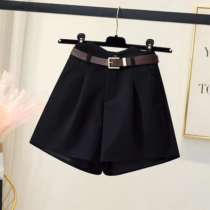 Korean Classic Shorts for Women Retro Loose Aesthetics High Waist Wide Waist Wide Legs Fashionable Women Solid Color Basic 241206