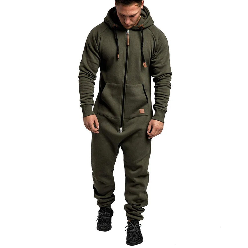 2024 Sports Men Warm Fleece Onesie Fluffy Lounge Adult One Piece Male Jumpsuits Hooded Onesies For Adult Running zip suit 241209