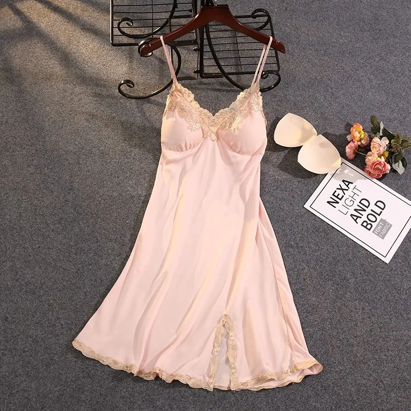 Satin Suspender Skirt Sleepwear Women Nightdress Silky Lace Nightwear Intimate Lingerie Sexy Nightgown Casual Home Dressing Gown 241209