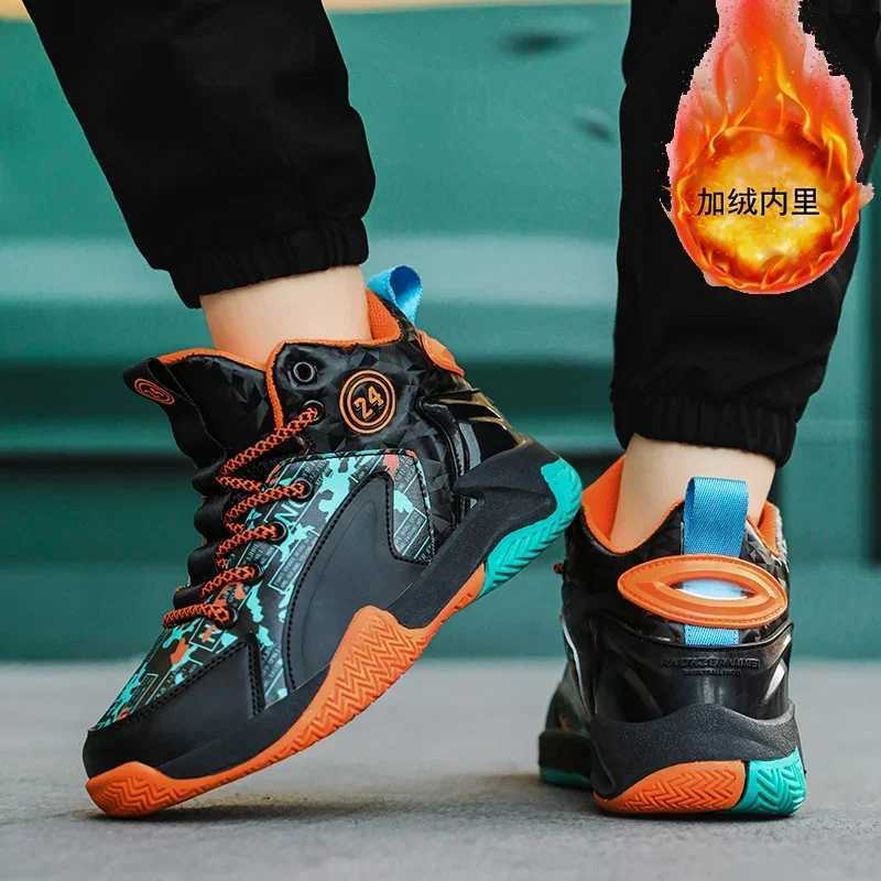 Childrens winter basketball shoes boys sports shoes outdoor anti slip childrens coaching shoes warm plush sports shoes for boys and girls X241209