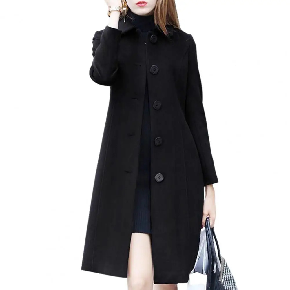 Elegant Soft Women Coat MidLength SingleBreasted Turndown Collar Cardigan Plus Size Warm Lapel Winter Jacket 241203Z