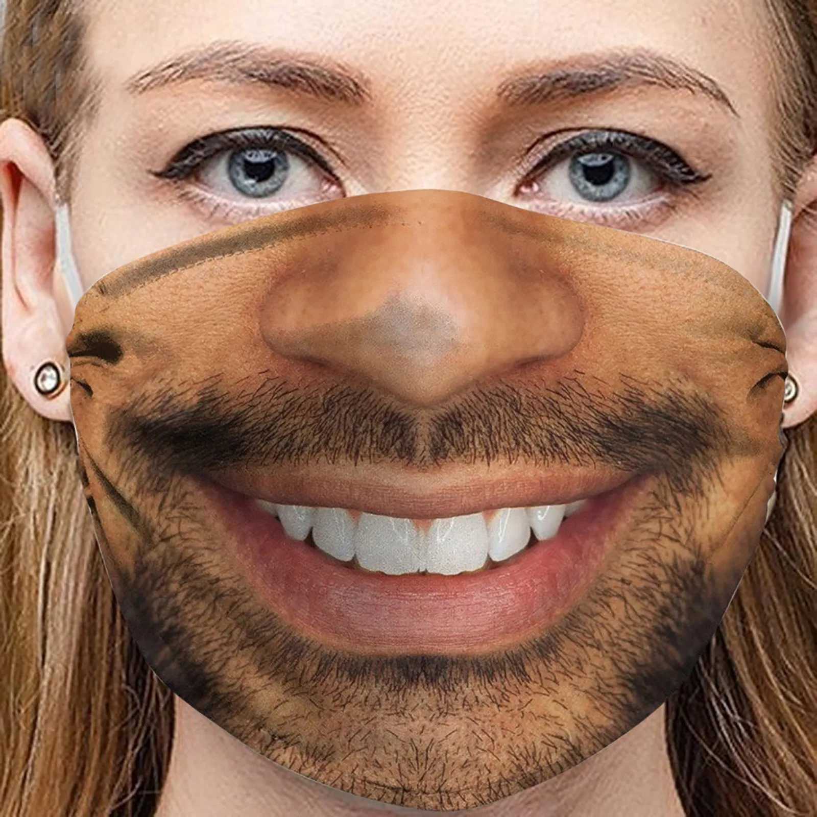 3pcs3D Funny Mask Hot Fashion Funny Face Masks Washable Reusable Cotton Maske Cosplay Mascarillas Headband Masques CubrebocasXJ241209