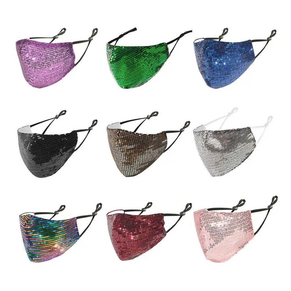3pcsFashion Sequin Face Mask with 2 Filters Bling Breathable Washable Reuseable Anti Fog Dust Mask for Women Party Outdoor ActivityXJ241209