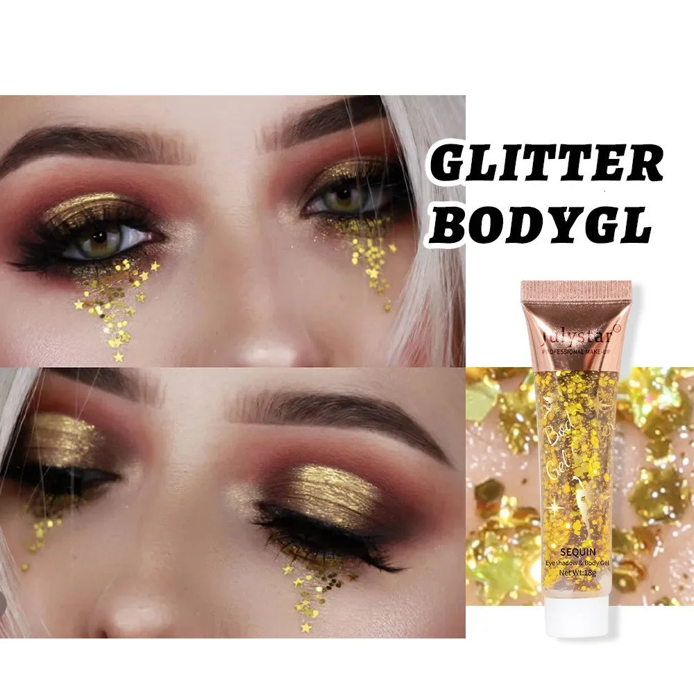 Body Glitter Gel Multifunctional Face Lip Hair Loose Sequins Flash Liquid Eyeshadow Festival Stage Makeup Decoration Cosmetics 241209