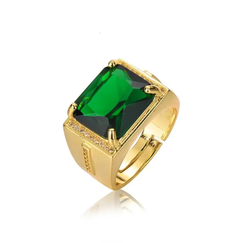 HOYON Emerald Rings Mens Jewelry Retro Style Square Ethnic Rings 14k Gold Color Open Green Diamond Ring for Gift box 241209